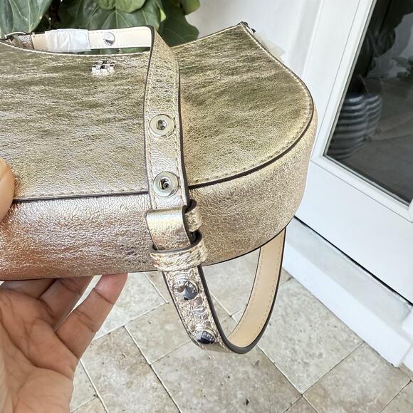 Tory Burch 159158 Emerson Metallic White Gold Refined Leather Shoulder Handbag - Picture 9 of 16